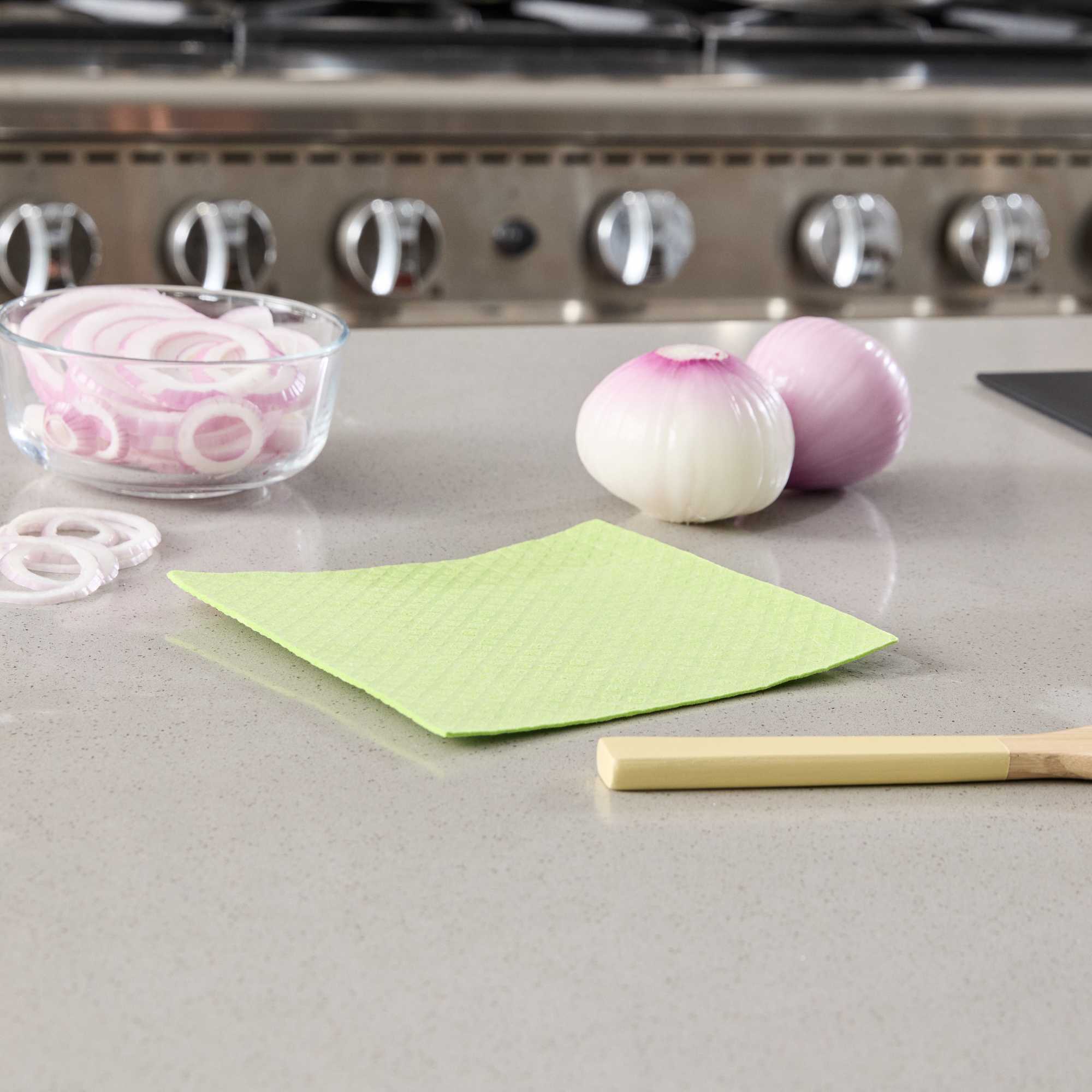 Clean Tek Professional Green Reusable Swedish Dishcloth - Biodegradable - 6 3/4" x 7 3/4" - 10 count box