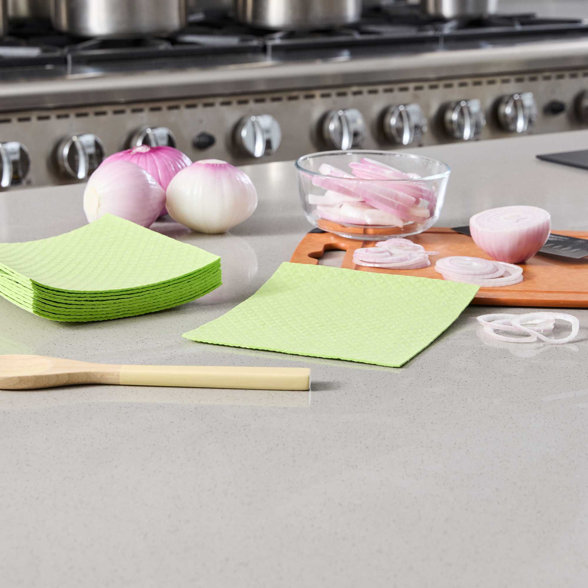 Clean Tek Professional Green Reusable Swedish Dishcloth - Biodegradable - 6 3/4" x 7 3/4" - 10 count box