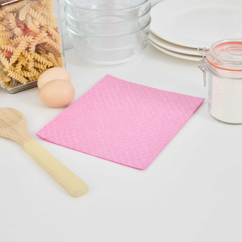 Clean Tek Professional Pink Reusable Swedish Dishcloth - Biodegradable - 6 3/4" x 7 3/4" - 10 count box