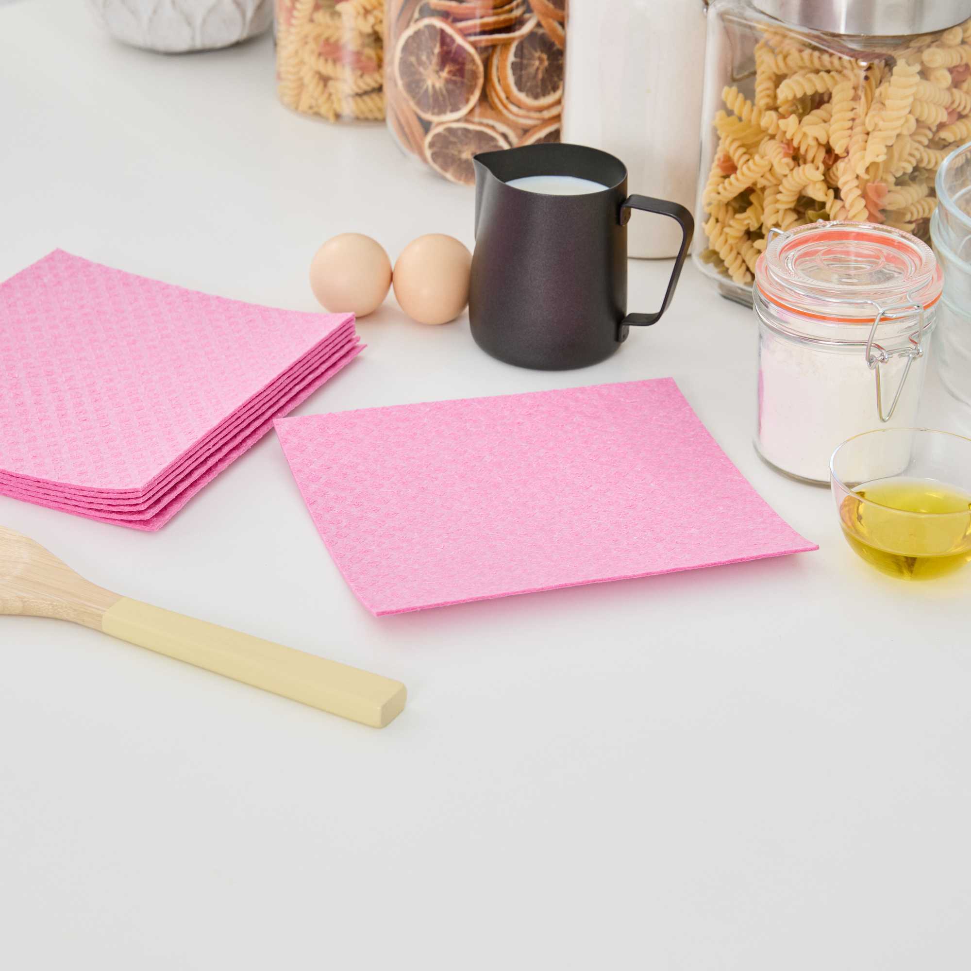 Clean Tek Professional Pink Reusable Swedish Dishcloth - Biodegradable - 6 3/4" x 7 3/4" - 10 count box