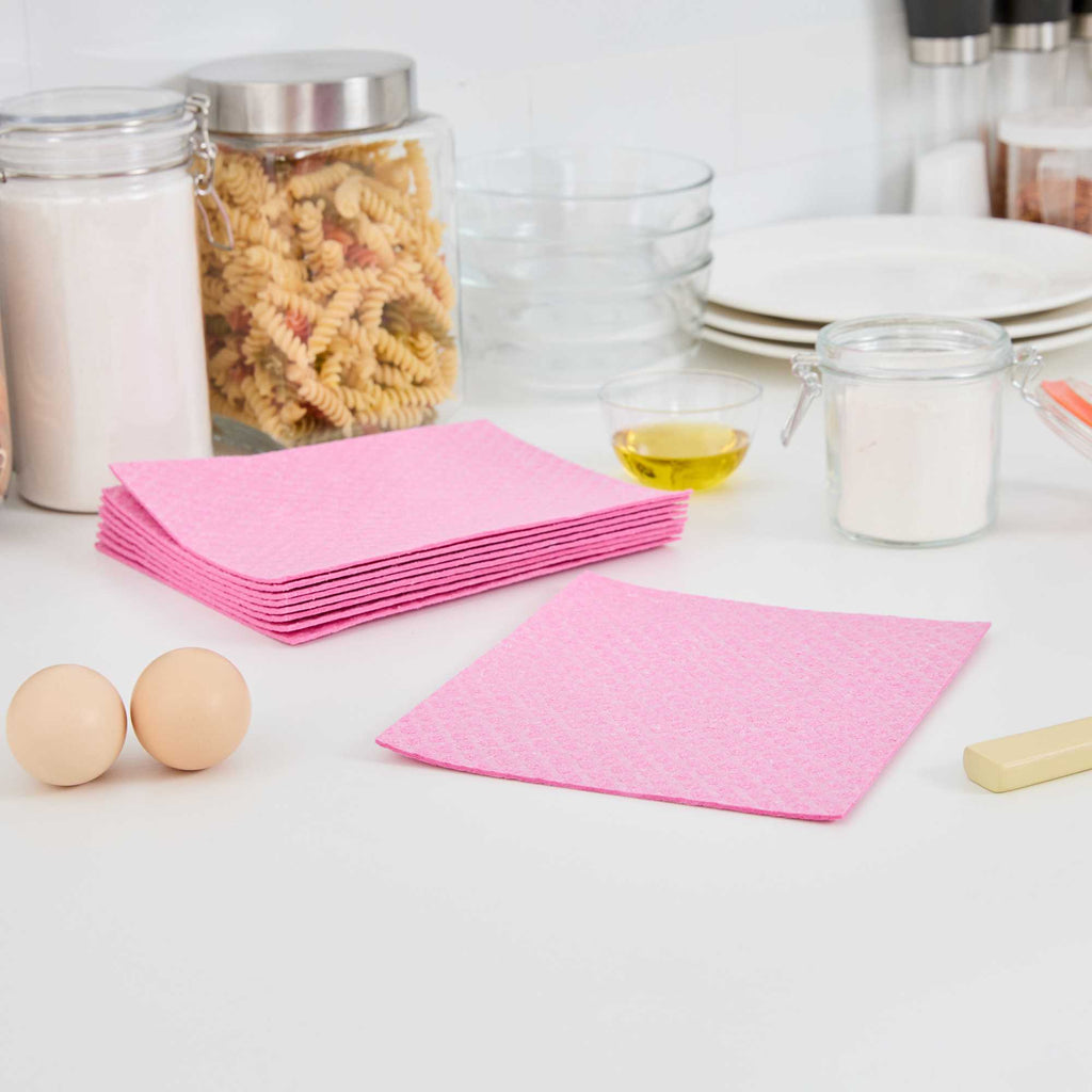 Clean Tek Professional Pink Reusable Swedish Dishcloth - Biodegradable - 6 3/4" x 7 3/4" - 10 count box