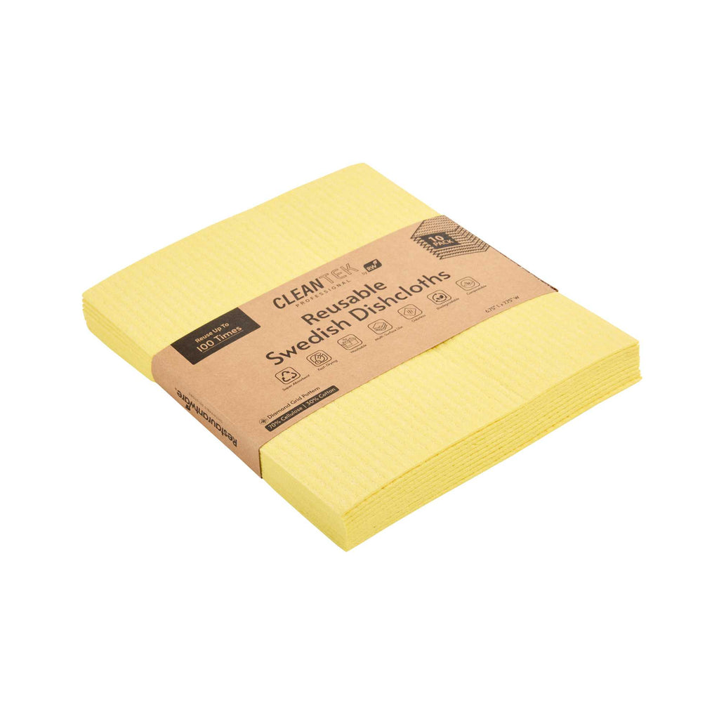Clean Tek Professional Yellow Reusable Swedish Dishcloth - Biodegradable - 6 3/4" x 7 3/4" - 10 count box