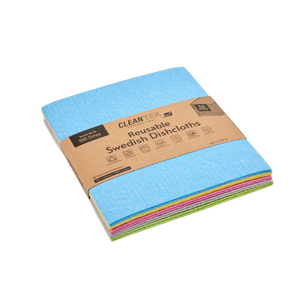 Clean Tek Professional Assorted Reusable Swedish Dishcloth - Biodegradable - 6 3/4" x 7 3/4" - 10 count box