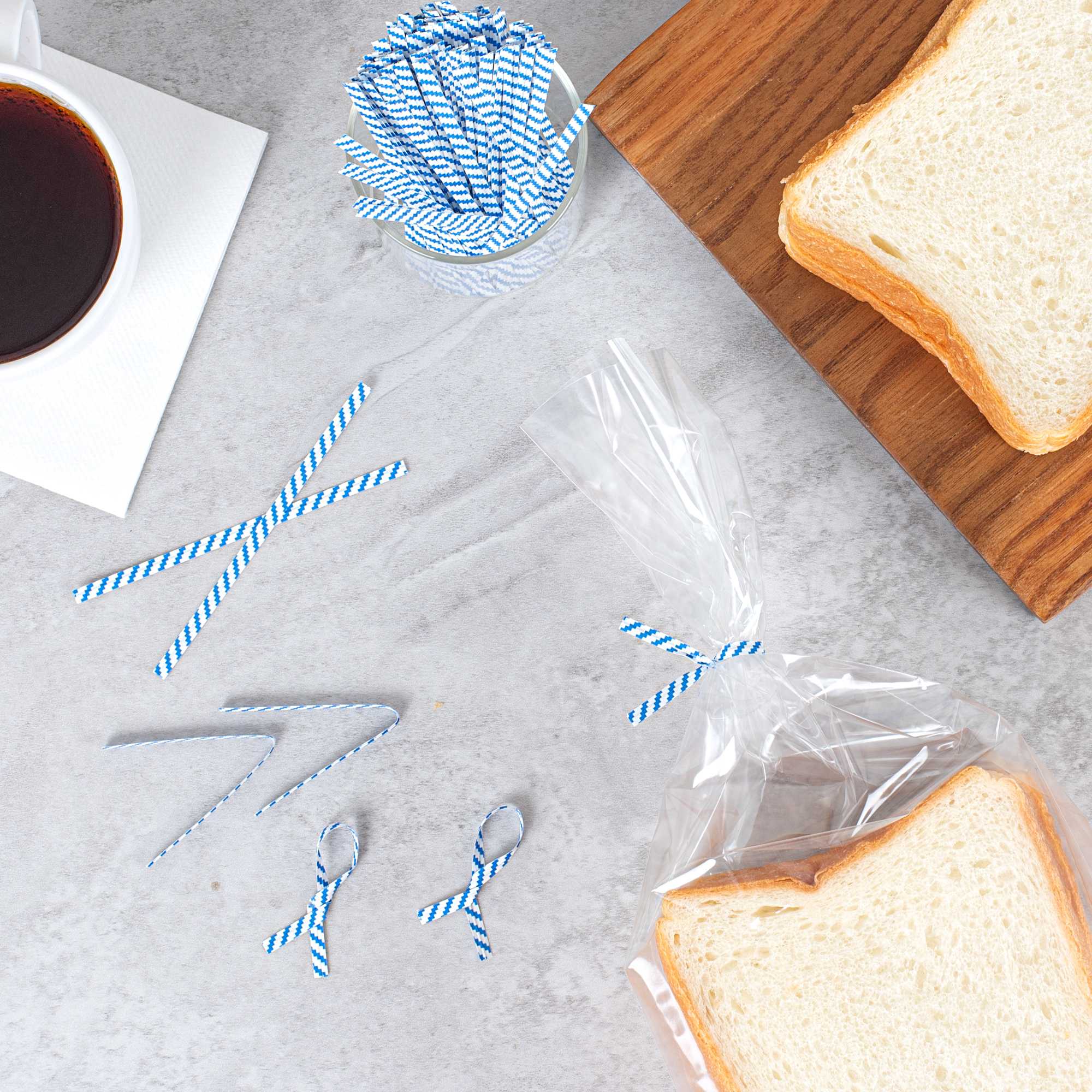 Bag Tek Blue Stripe Paper Twist Tie / Bag Tie - Laminated - 4" - 500 count box