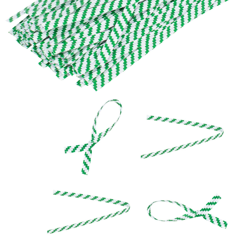 Bag Tek Green Stripe Paper Twist Tie / Bag Tie - Laminated - 4" - 50000 count box