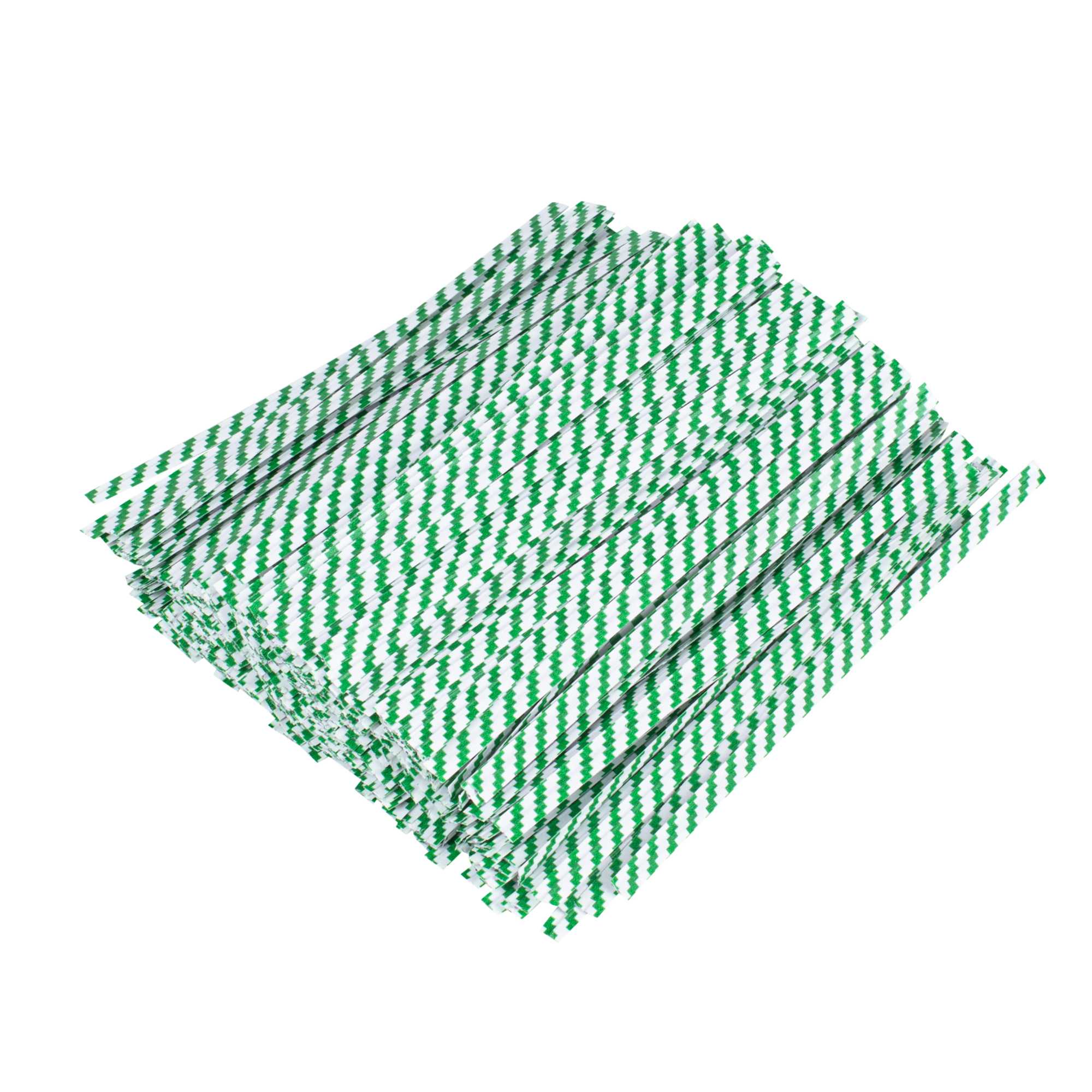 Bag Tek Green Stripe Paper Twist Tie / Bag Tie - Laminated - 4" - 50000 count box