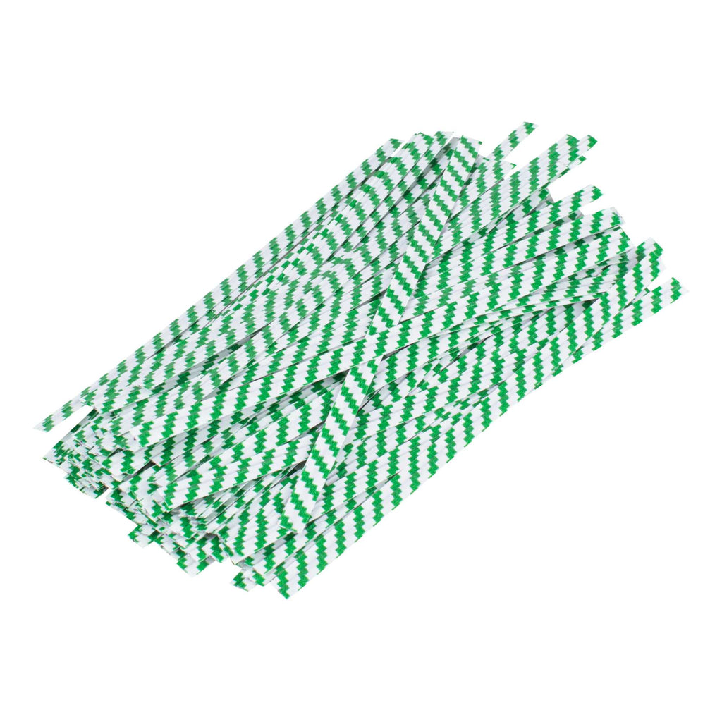 Bag Tek Green Stripe Paper Twist Tie / Bag Tie - Laminated - 4" - 50000 count box