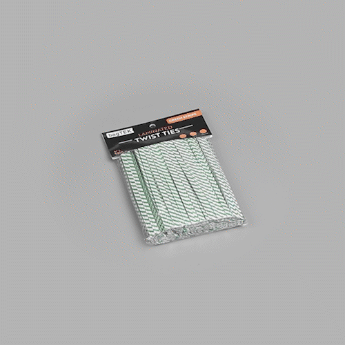 Bag Tek Green Stripe Paper Twist Tie / Bag Tie - Laminated - 4" - 5000 count box