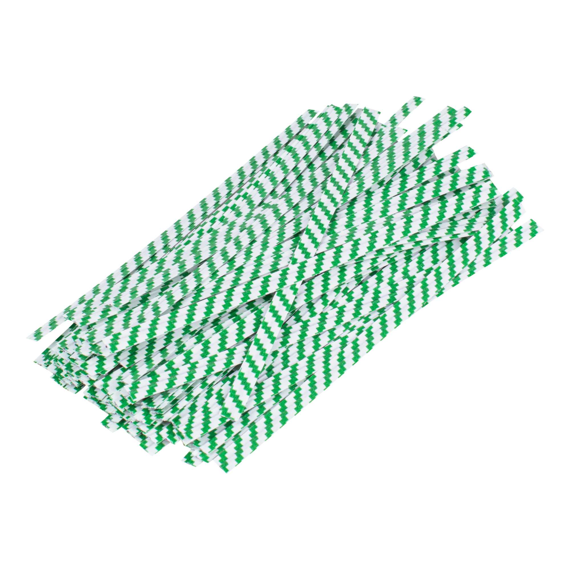 Bag Tek Green Stripe Paper Twist Tie / Bag Tie - Laminated - 4" - 5000 count box