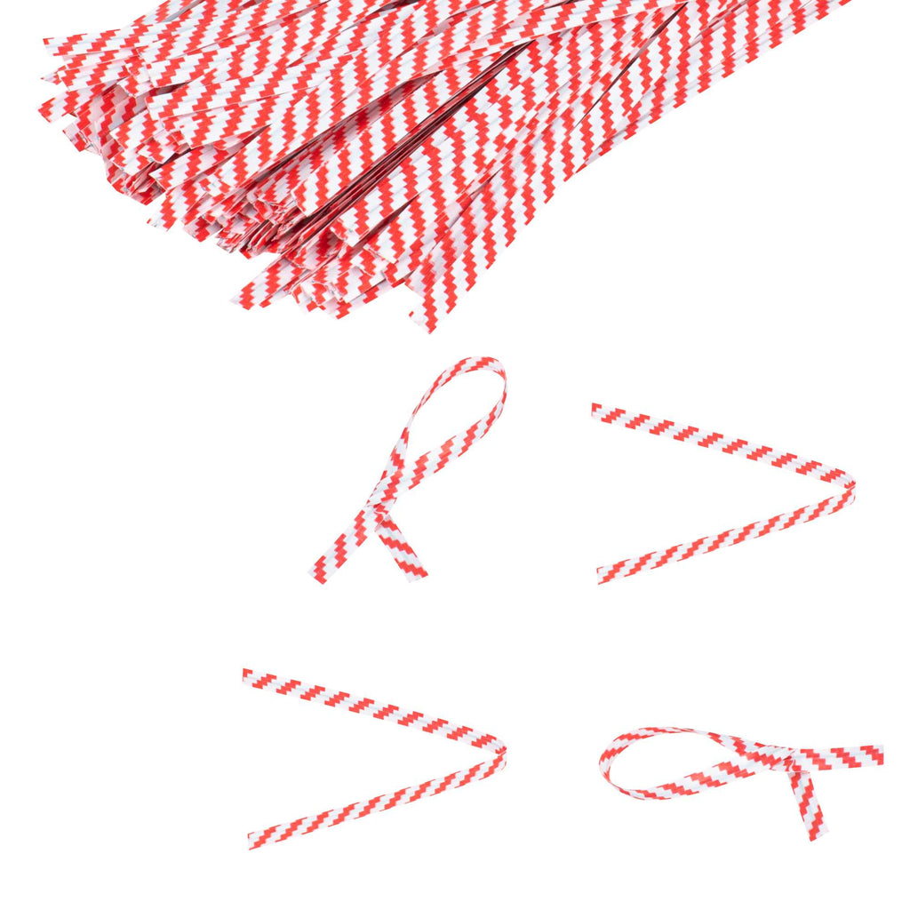 Bag Tek Red Stripe Paper Twist Tie / Bag Tie - Laminated - 4" - 500 count box