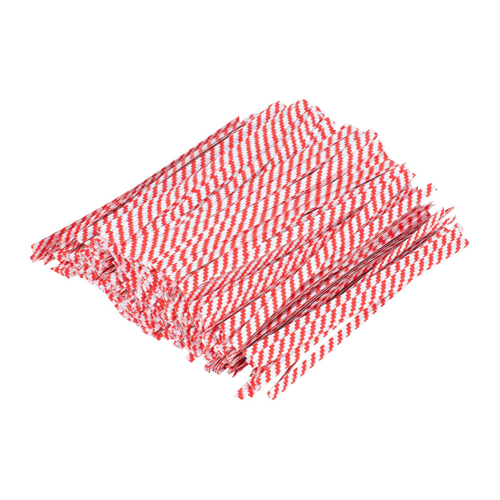 Bag Tek Red Stripe Paper Twist Tie / Bag Tie - Laminated - 4" - 50000 count box