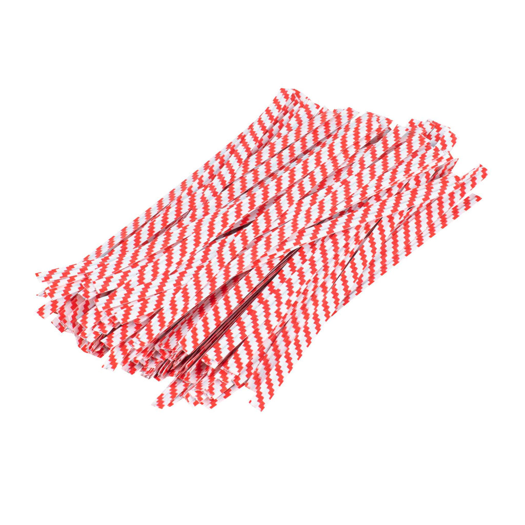 Bag Tek Red Stripe Paper Twist Tie / Bag Tie - Laminated - 4" - 5000 count box