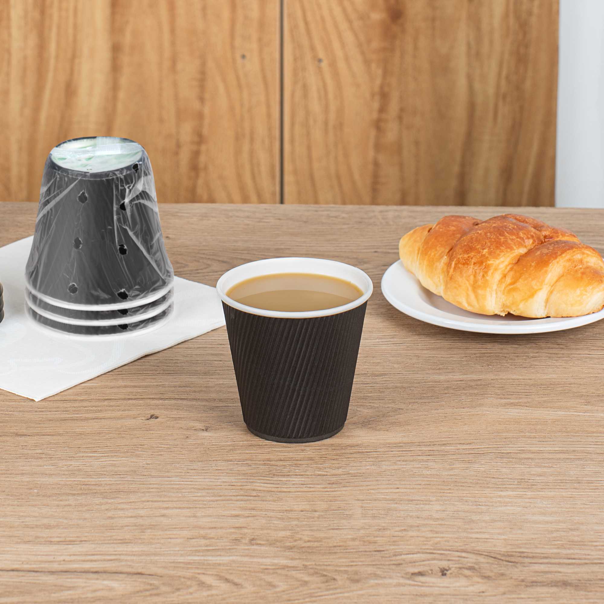 Restpresso 8 oz Black Paper Hot Cup - Individually Wrapped, Ripple Wall - 25 count box