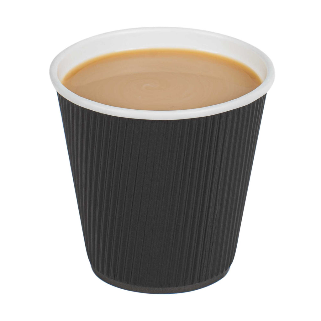 Restpresso 8 oz Black Paper Hot Cup - Individually Wrapped, Ripple Wall - 25 count box