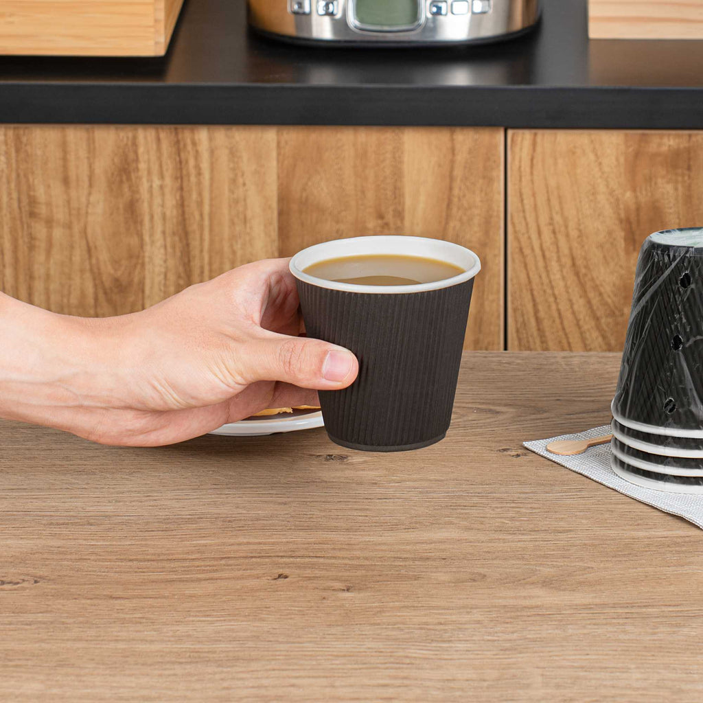 Restpresso 8 oz Black Paper Hot Cup - Individually Wrapped, Ripple Wall - 25 count box