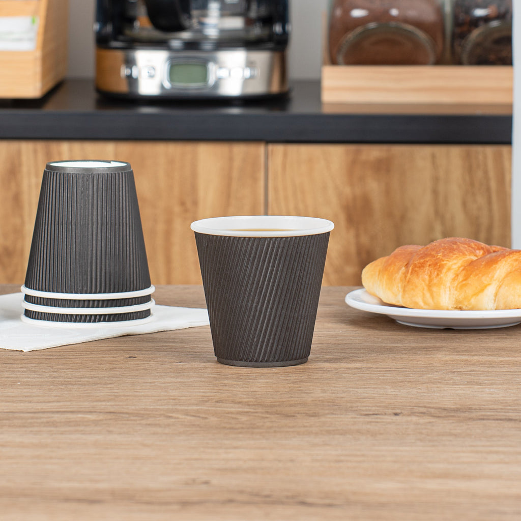 Restpresso 8 oz Black Paper Hot Cup - Individually Wrapped, Ripple Wall - 500 count box
