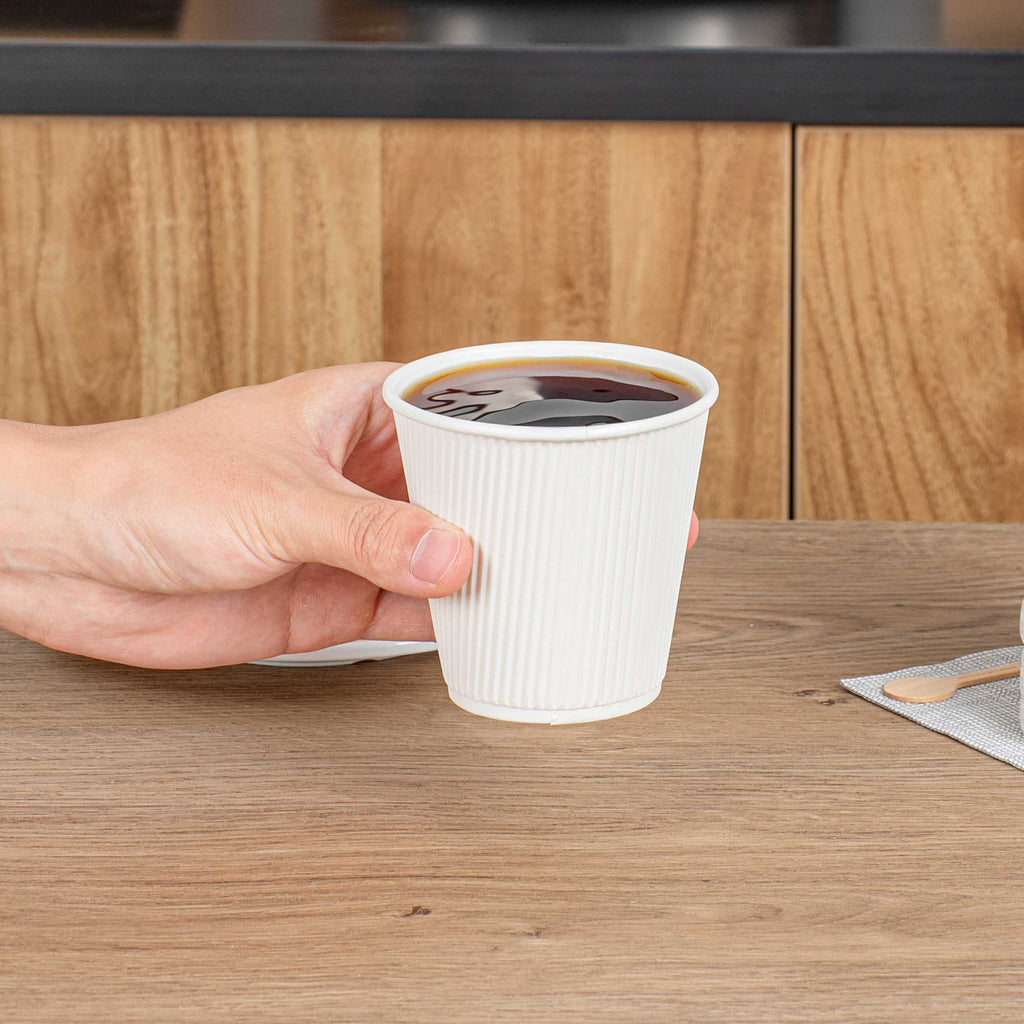 Restpresso 8 oz White Paper Hot Cup - Individually Wrapped, Ripple Wall - 25 count box