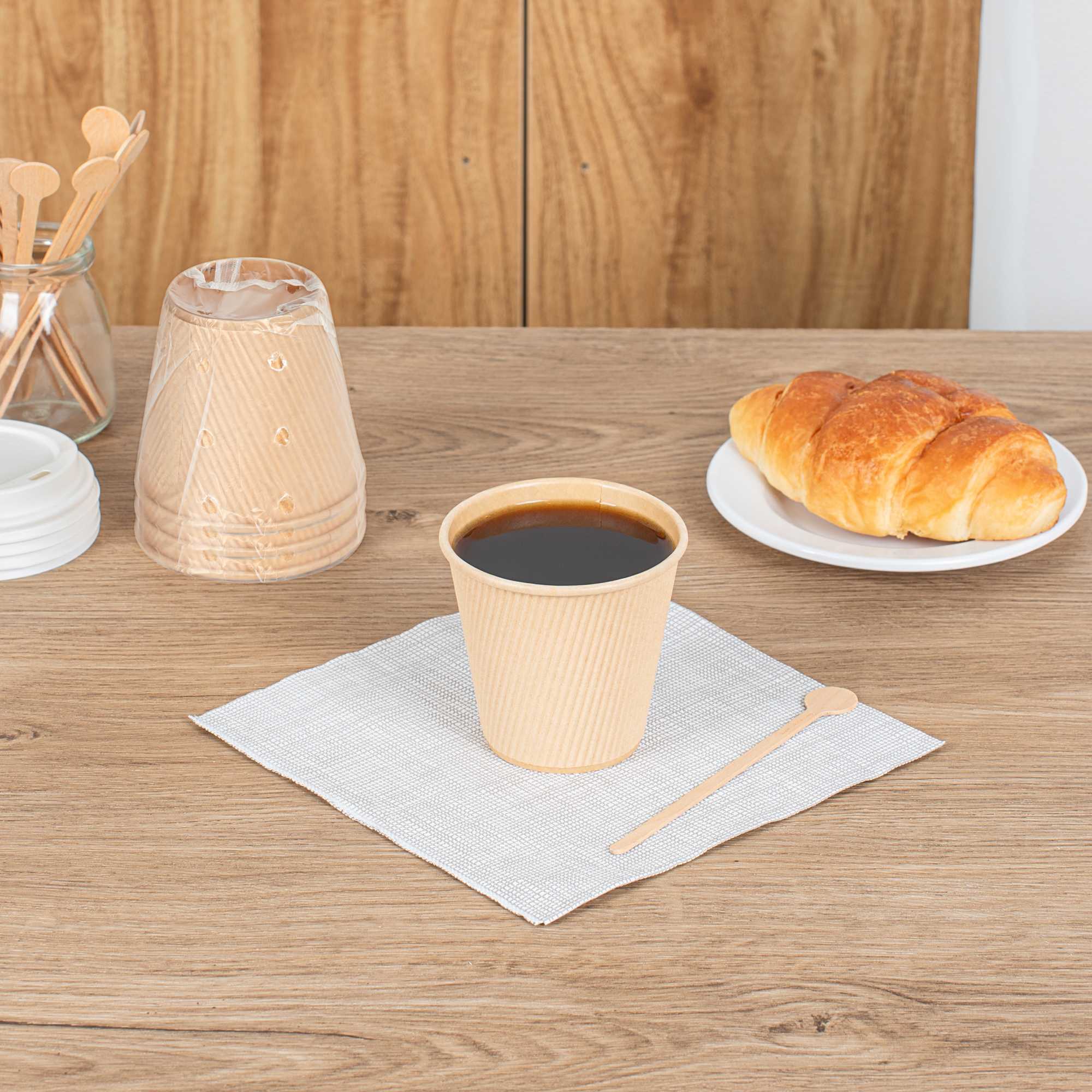 Restpresso 8 oz Kraft Paper Hot Cup - Individually Wrapped, PLA Lining, Compostable, Ripple Wall - 25 count box