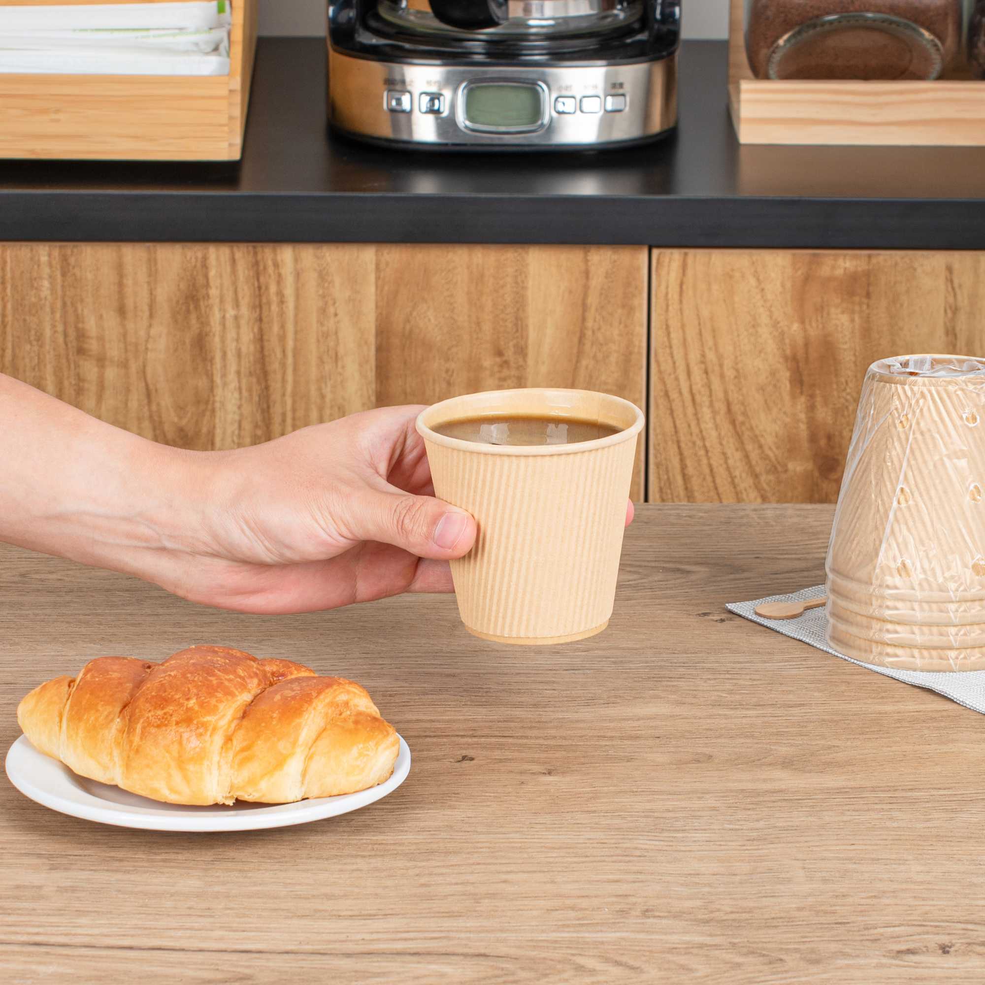 Restpresso 8 oz Kraft Paper Hot Cup - Individually Wrapped, PLA Lining, Compostable, Ripple Wall - 25 count box