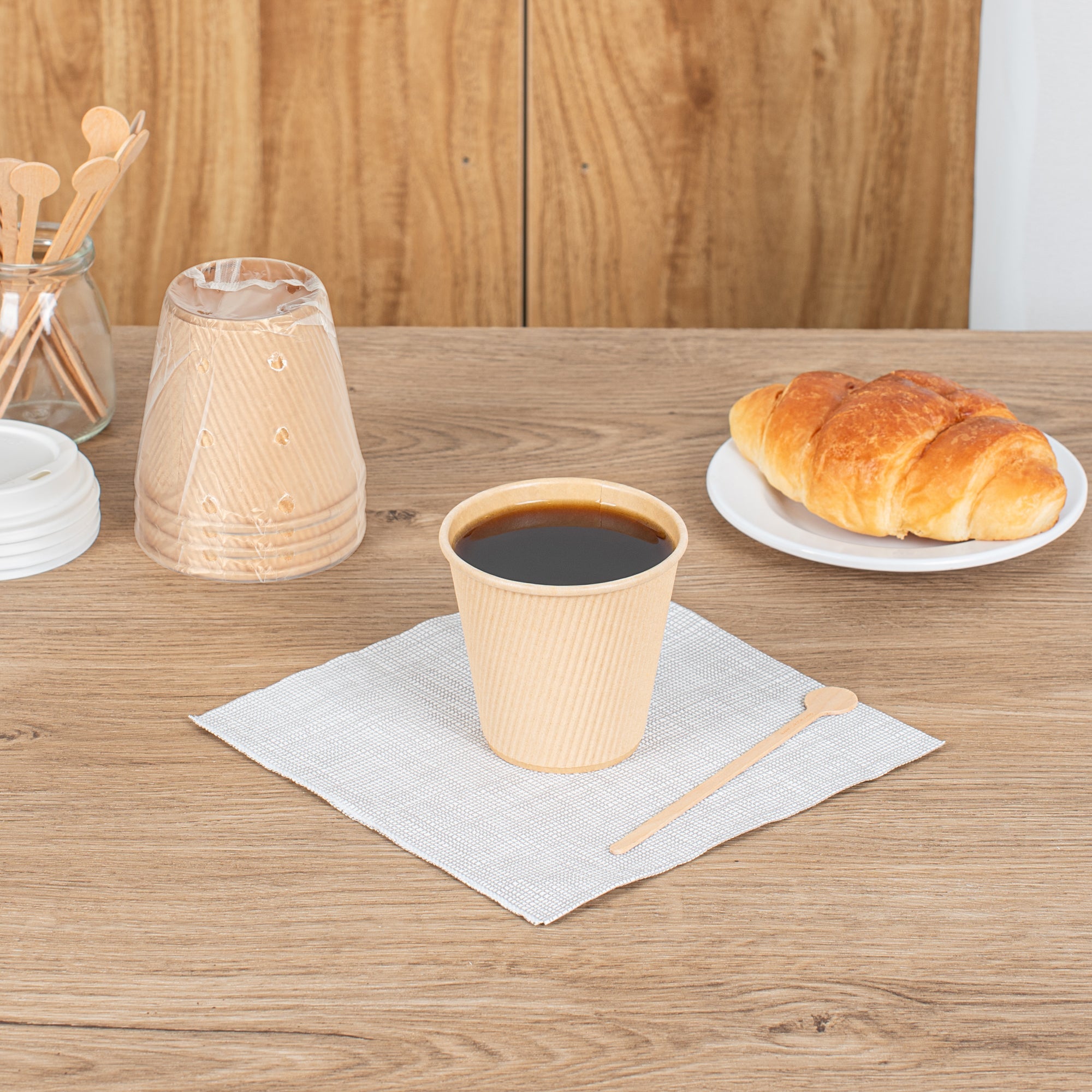 Restpresso 8 oz Kraft Paper Hot Cup - Individually Wrapped, PLA Lining, Compostable, Ripple Wall - 500 count box