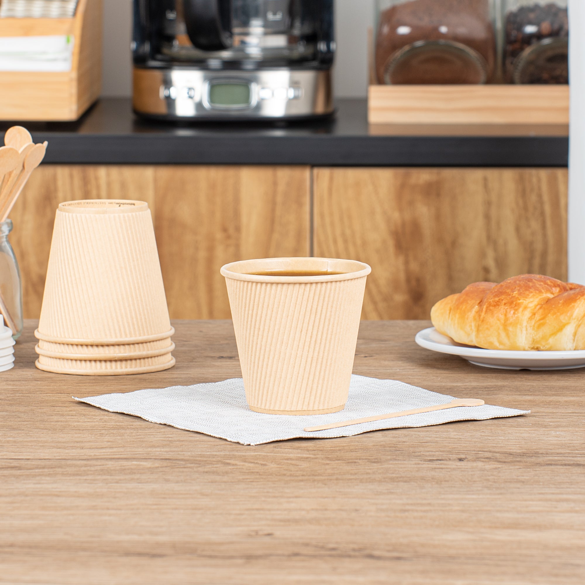 Restpresso 8 oz Kraft Paper Hot Cup - Individually Wrapped, PLA Lining, Compostable, Ripple Wall - 500 count box