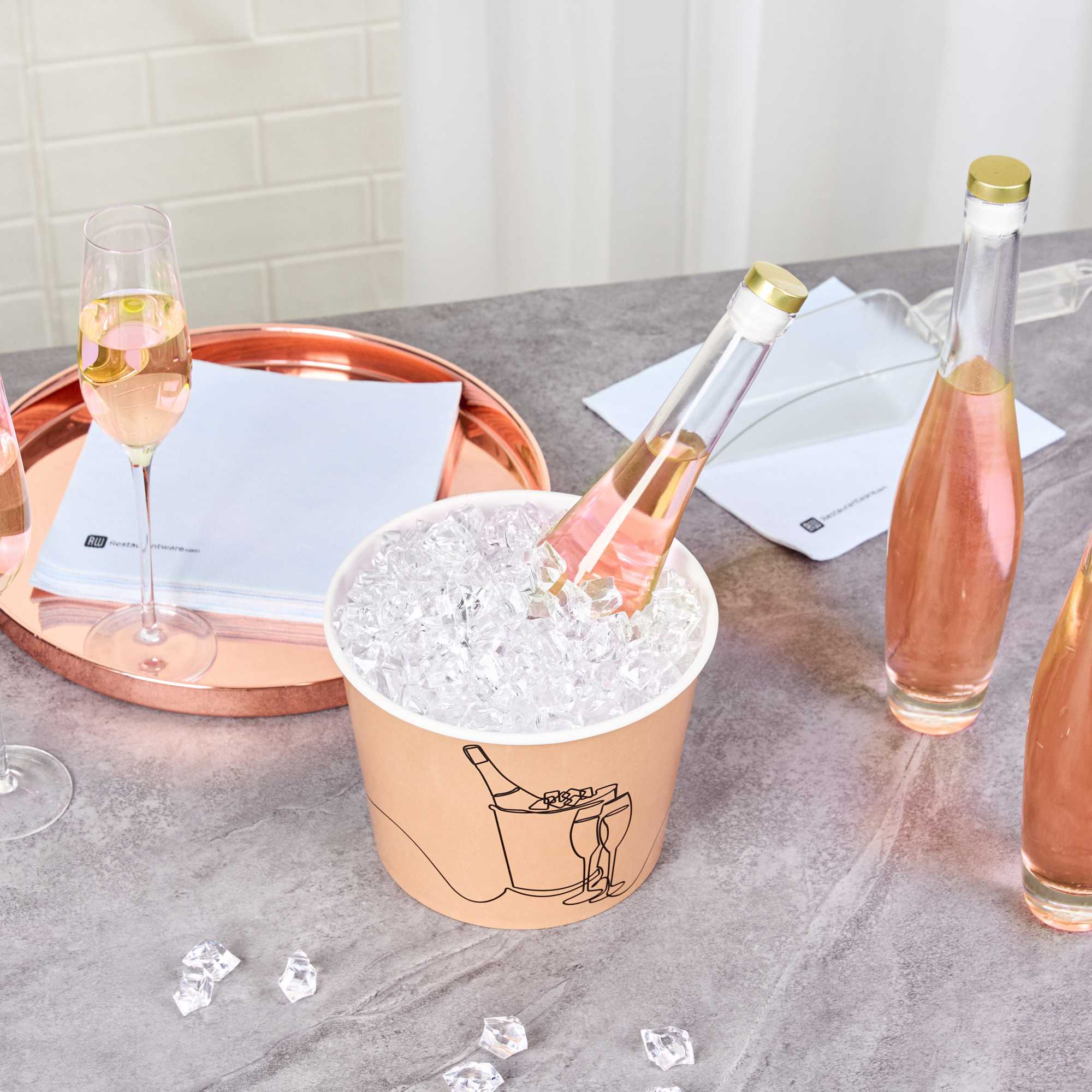 Cater Tek 5 lb Kraft Disposable Paper Ice Bucket - 7 1/2" x 7 1/2" x 5 3/4" - 100 Count Box