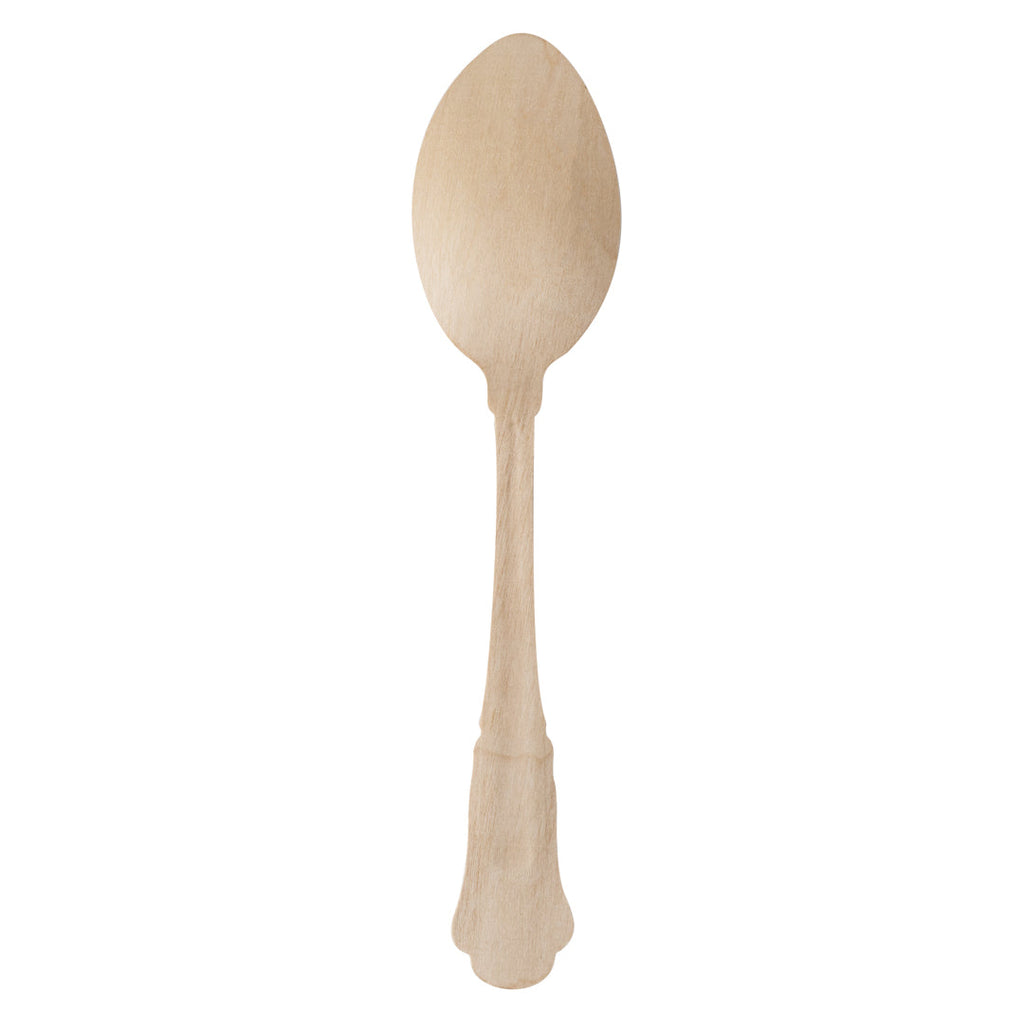 Taipei Natural Wood Baroque Spoon - 7 3/4" x 1 1/4" x 1/2" - 500 count box