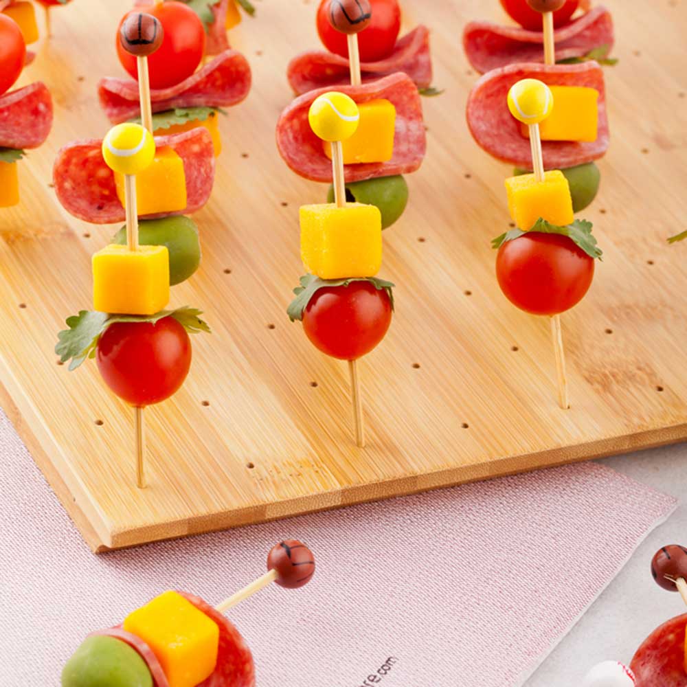 Pixy Square Natural Bamboo Pick Stand / Skewer Holder - 100 holes - 12" x 12" x 1" - 1 count box