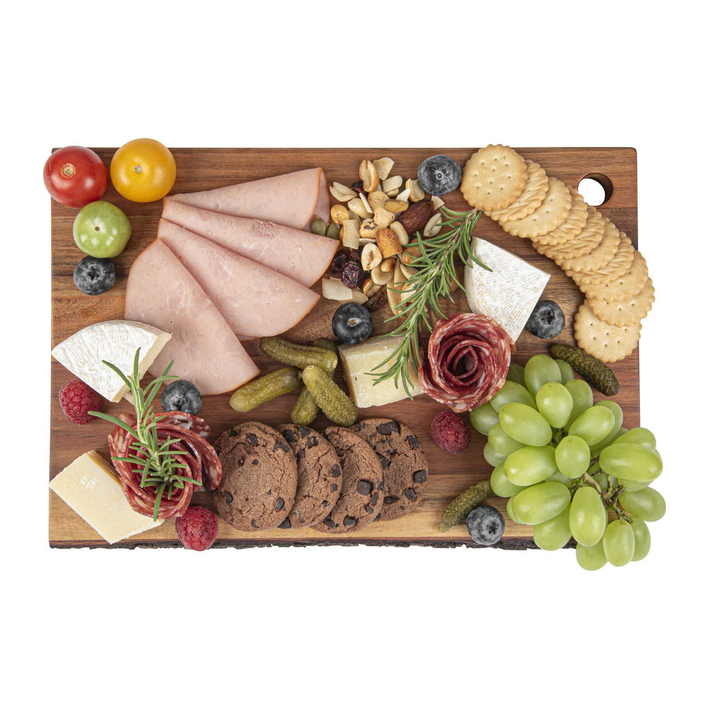 Eco Display Rectangle Natural Acacia Serving Board - Varnished, Bark Edges - 12" x 8" x 3/4" - 1 count box