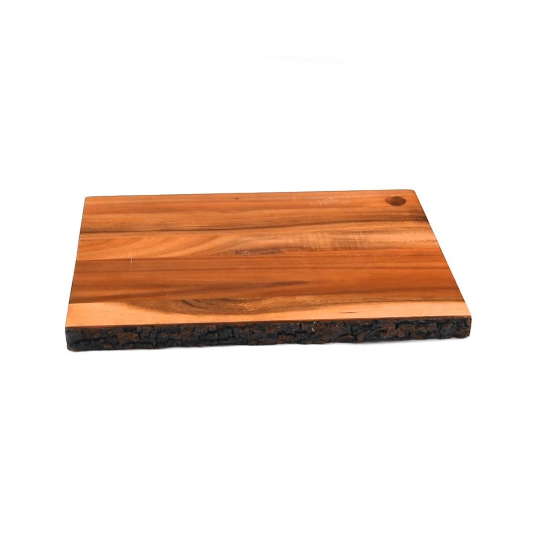 Eco Display Rectangle Natural Acacia Serving Board - Varnished, Bark Edges - 12" x 8" x 3/4" - 1 count box