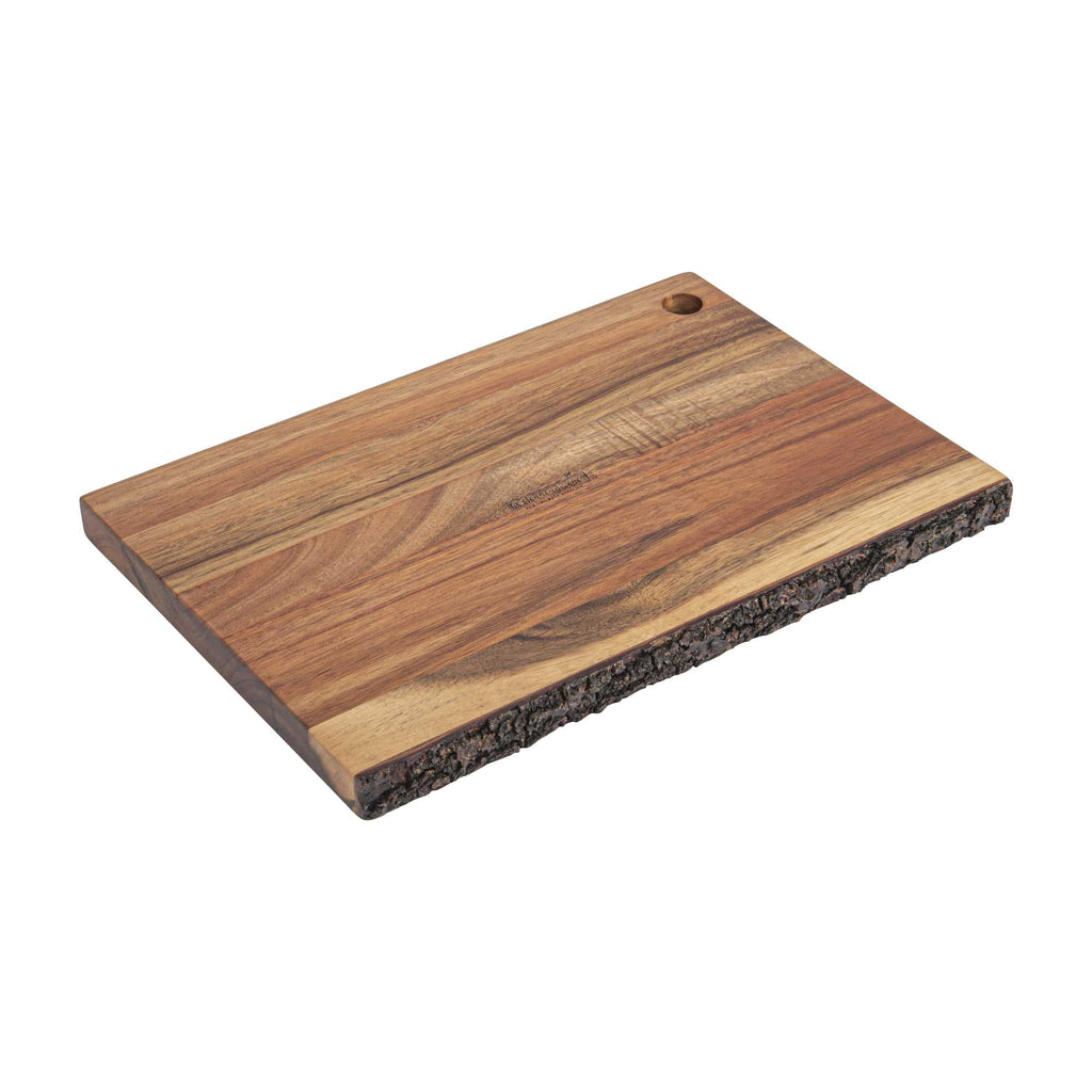 Eco Display Rectangle Natural Acacia Serving Board - Varnished, Bark Edges - 12" x 8" x 3/4" - 1 count box