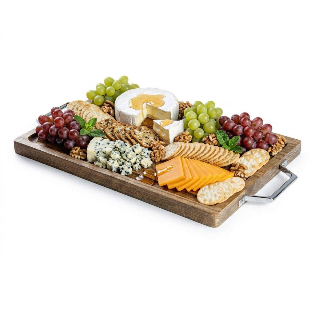 Eco Display Campagna Rectangle Natural Wood Small Serving and Cutting Board - Chrome Hardware - 21 1/2" x 12" x 1" - 1 count box