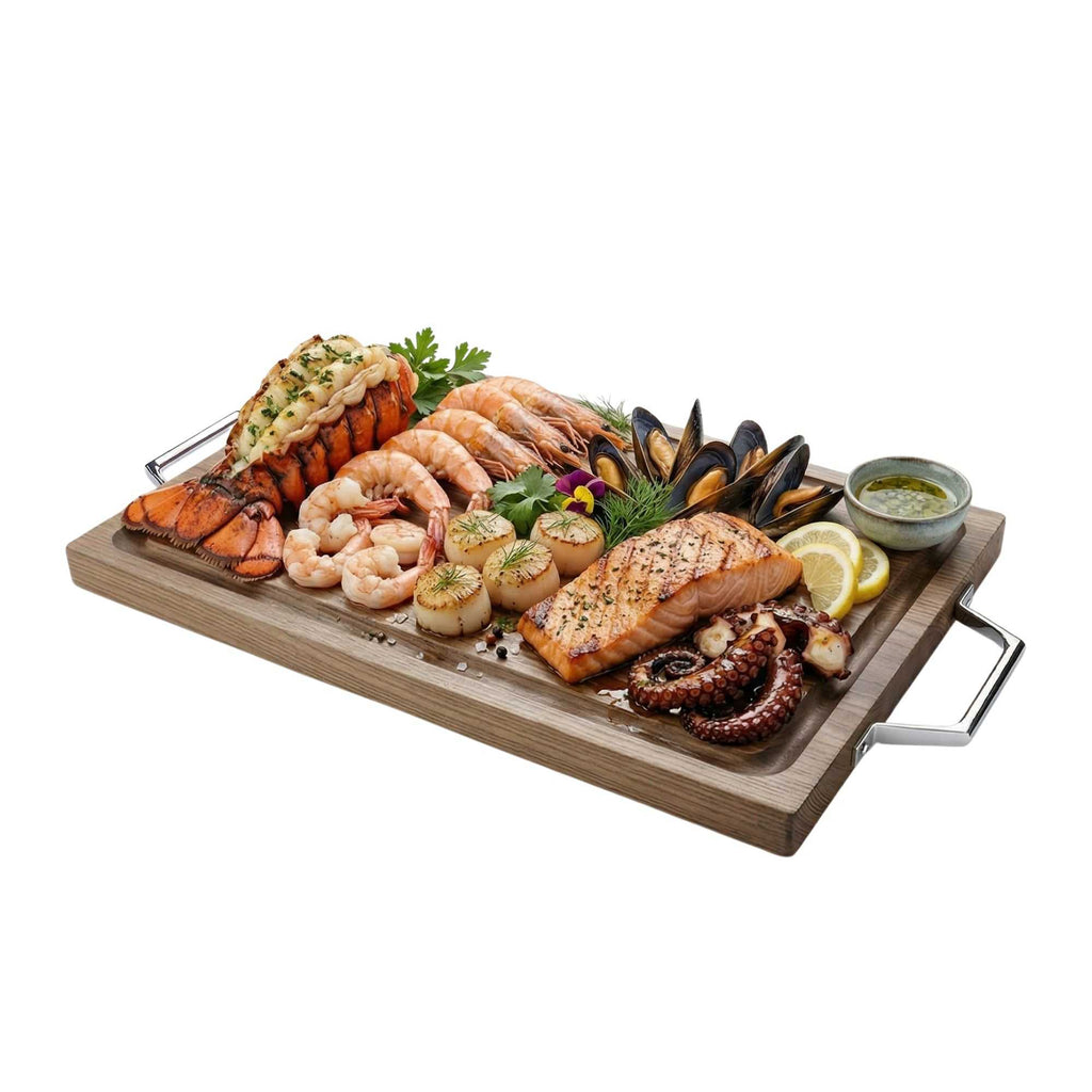 Eco Display Campagna Rectangle Natural Wood Large Serving and Cutting Board - Chrome Hardware - 23 1/2" x 14" x 1" - 1 count box