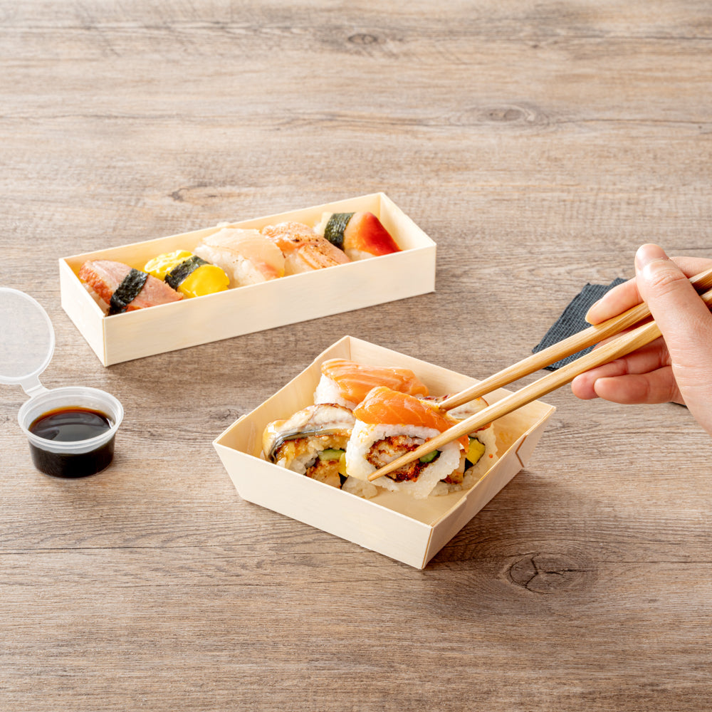 Taipei 14 oz Square Poplar Flare Container - 4 3/4" x 4 3/4" x 1 1/2" - 100 count box