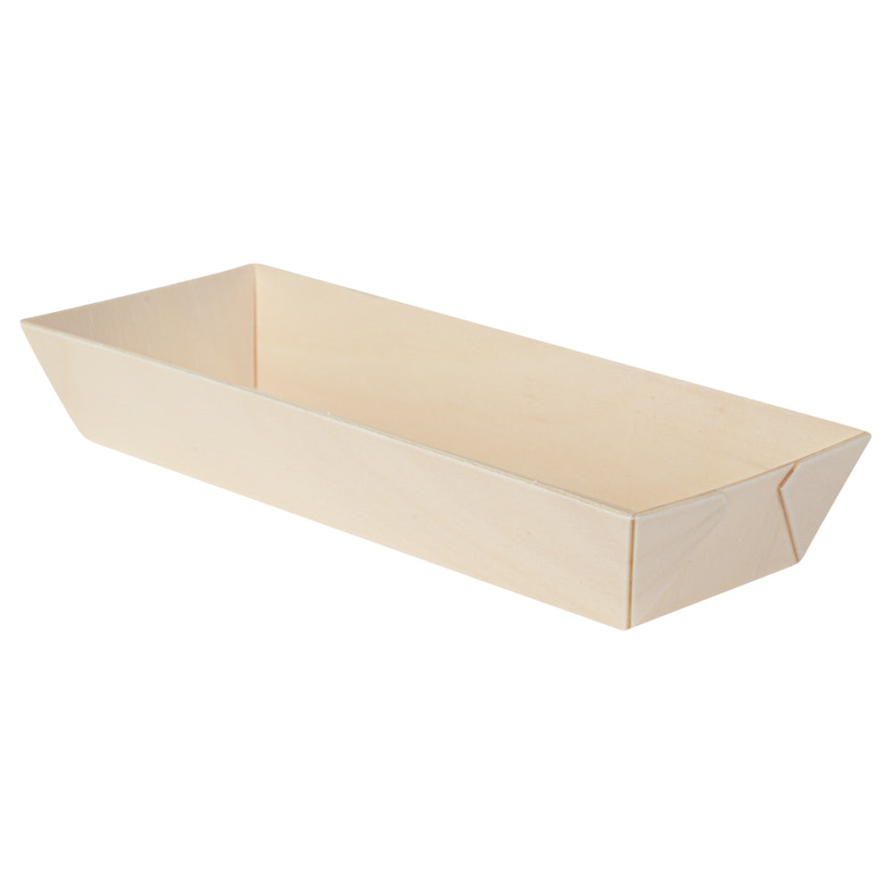 Taipei 9 oz Rectangle Poplar Long Flare Container - 7 3/4" x 2 3/4" x 1 1/4" - 100 count box