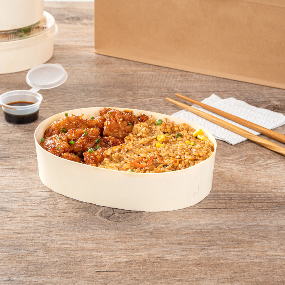 Taipei 38 oz Oval Poplar Container - 7 1/2" x 5 1/2" x 2 1/4" - 100 count box