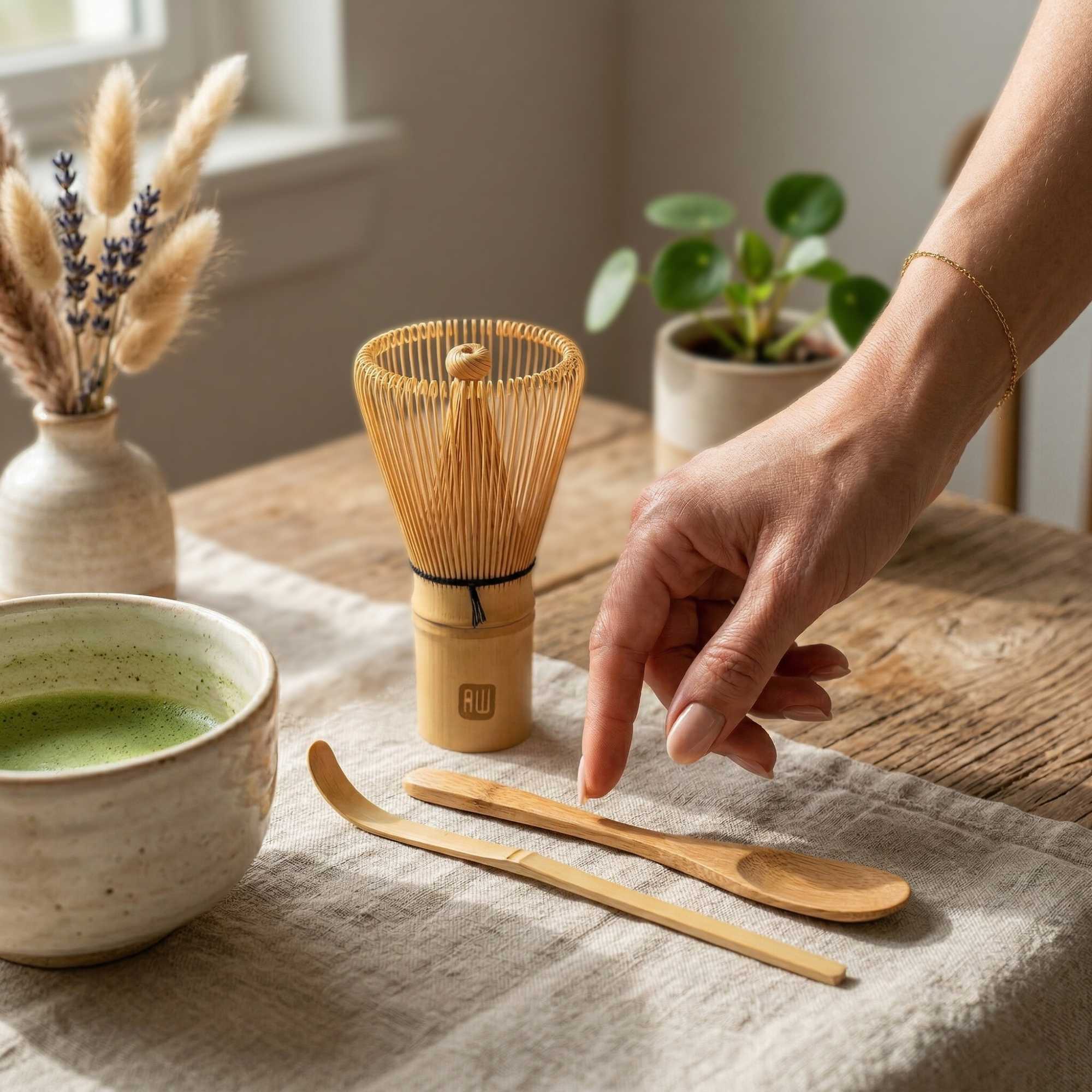 Dojo Natural Bamboo Matcha Tea Set - 3-Piece - 2 3/4" x 2 1/2" x 6 3/4" - 1 count box