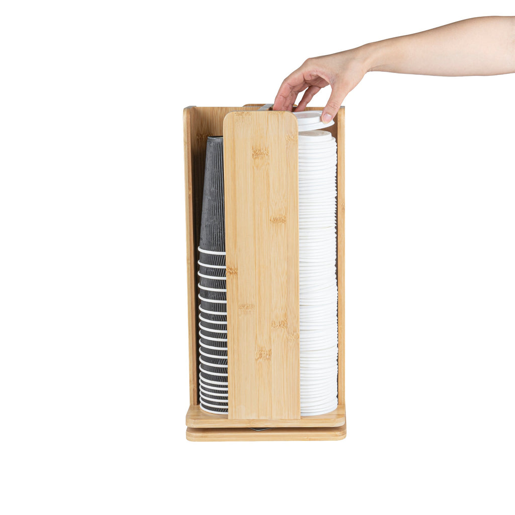 Restpresso Natural Bamboo Coffee Cup / Lid Organizer - 4 Section, Revolving - 9" x 9" x 18" - 1 count box