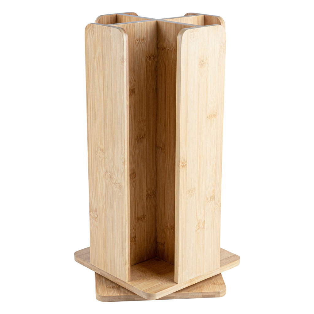 Restpresso Natural Bamboo Coffee Cup / Lid Organizer - 4 Section, Revolving - 9" x 9" x 18" - 1 count box