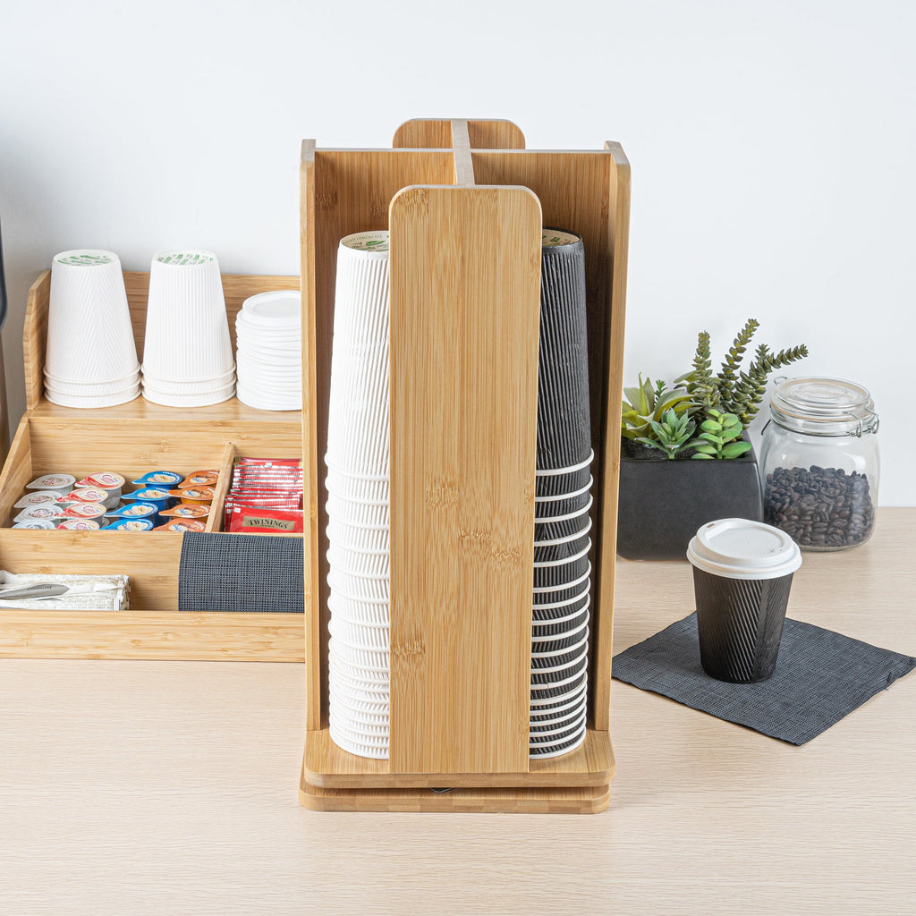 Restpresso Natural Bamboo Coffee Cup / Lid Organizer - 4 Section, Revolving - 9" x 9" x 18" - 1 count box