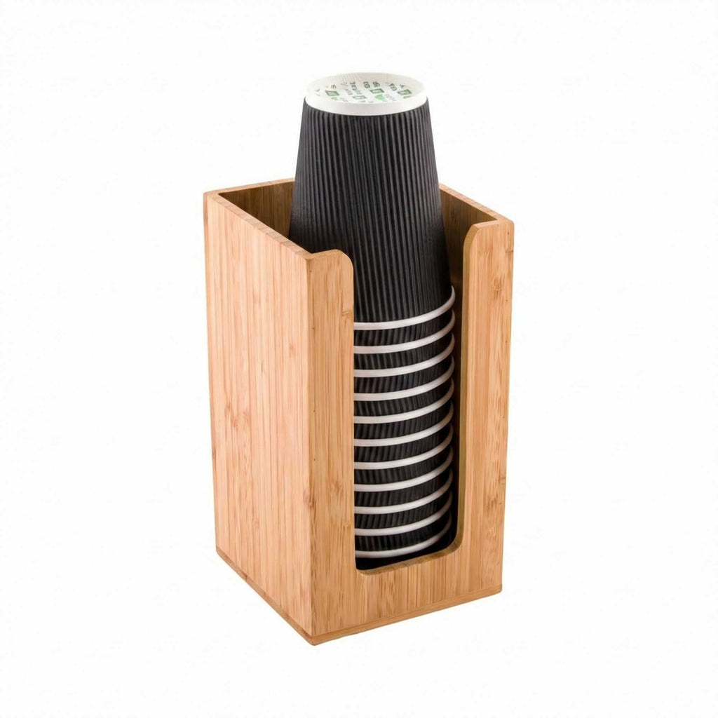 Restpresso Natural Bamboo Coffee Cup / Lid / Cocktail Napkin Organizer - 4 1/2" x 4 1/2" x 8" - 1 count box