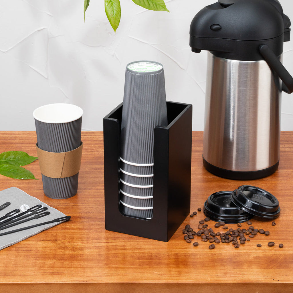 Restpresso Black Bamboo Coffee Cup / Lid / Cocktail Napkin Organizer - 4 1/2" x 4 1/2" x 8" - 1 count box