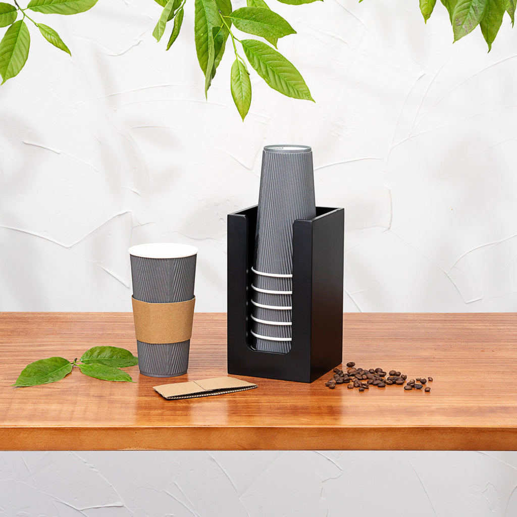 Restpresso Black Bamboo Coffee Cup / Lid / Cocktail Napkin Organizer - 4 1/2" x 4 1/2" x 8" - 1 count box