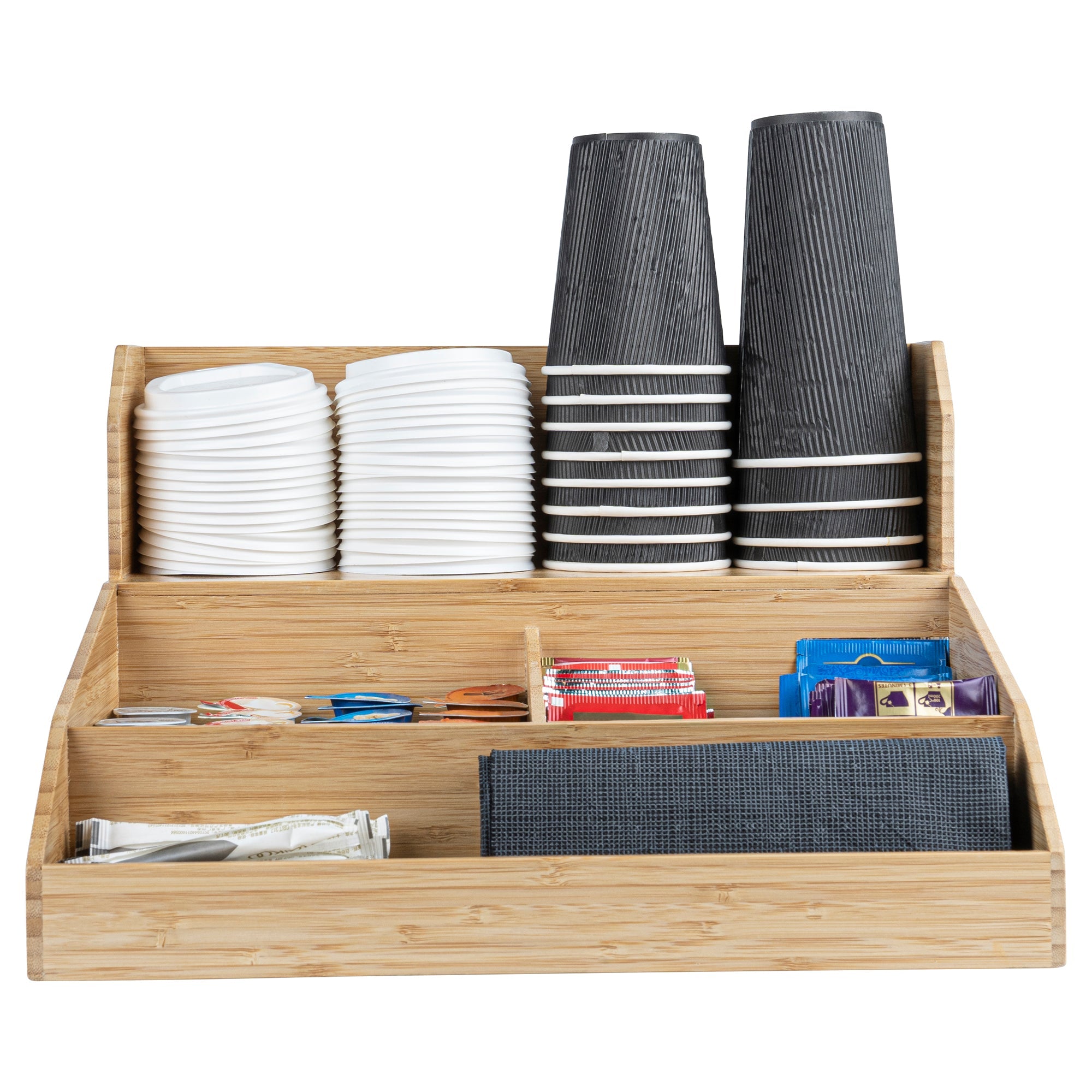Restpresso Natural Bamboo Condiment / Coffee Cup / Lid Organizer - 15" x 14 1/4" x 9 1/4" - 1 count box