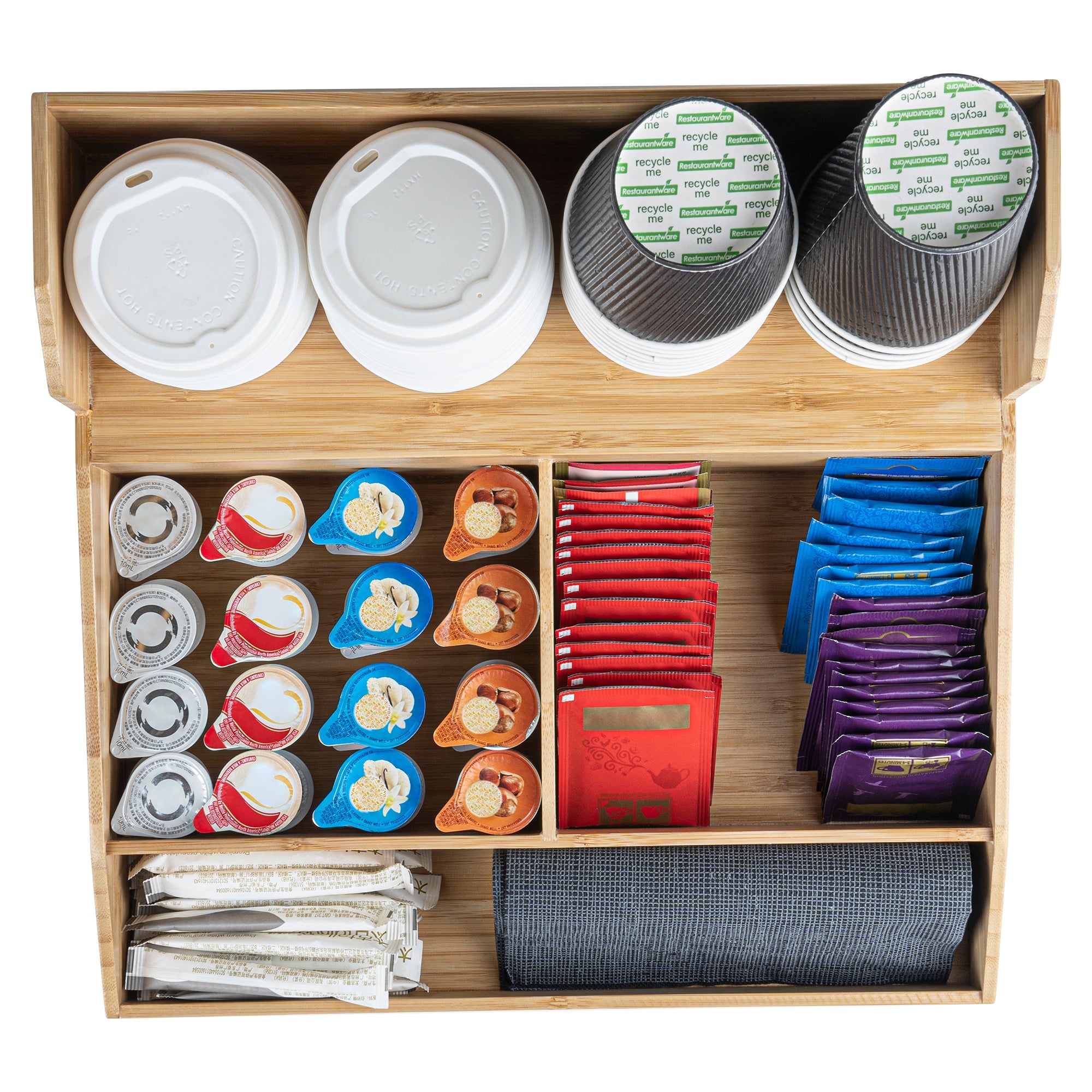 Restpresso Natural Bamboo Condiment / Coffee Cup / Lid Organizer - 15" x 14 1/4" x 9 1/4" - 1 count box
