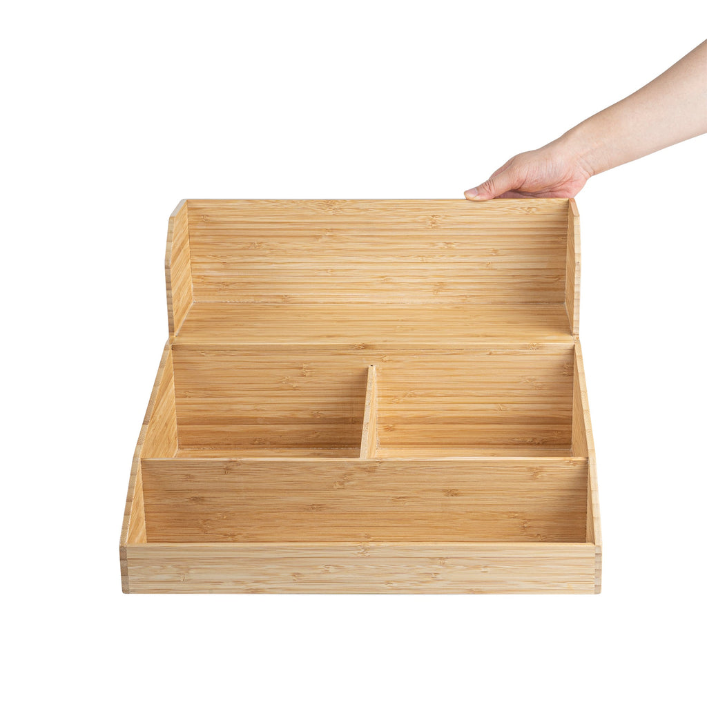 Restpresso Natural Bamboo Condiment / Coffee Cup / Lid Organizer - 15" x 14 1/4" x 9 1/4" - 1 count box