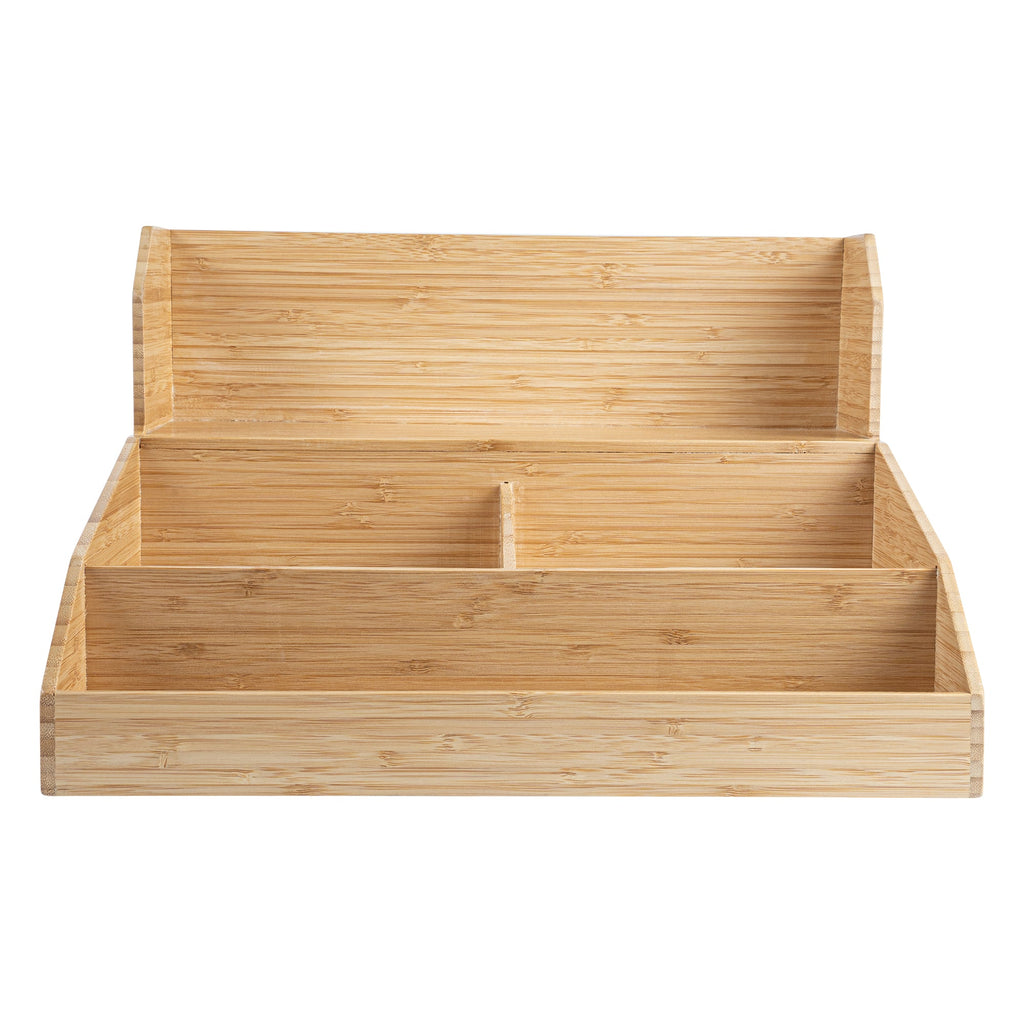 Restpresso Natural Bamboo Condiment / Coffee Cup / Lid Organizer - 15" x 14 1/4" x 9 1/4" - 1 count box