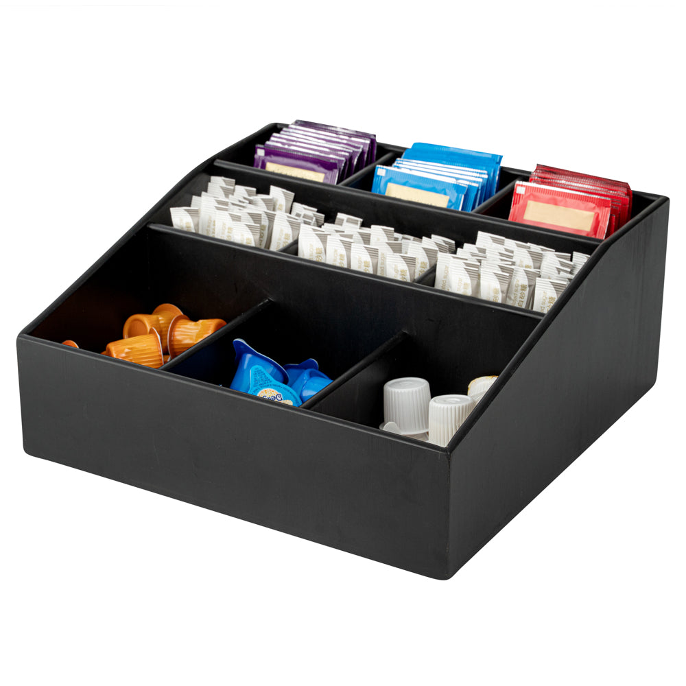 Bambuddha Square Black Bamboo Condiment Organizer - 9 Compartments - 11 3/4" x 11 3/4" x 5 1/2" - 1 count box