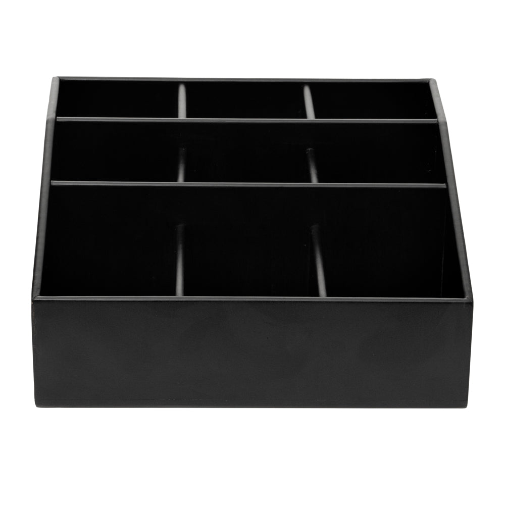 Bambuddha Square Black Bamboo Condiment Organizer - 9 Compartments - 11 3/4" x 11 3/4" x 5 1/2" - 1 count box