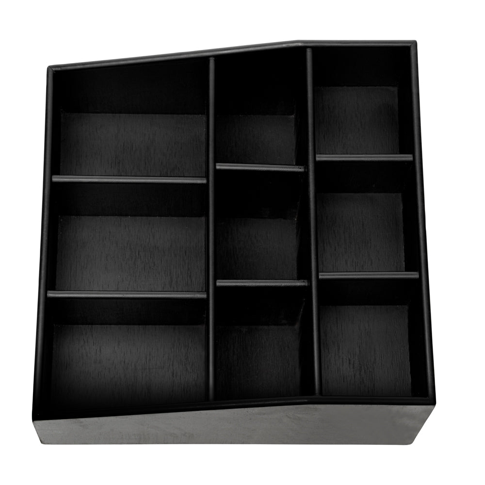 Bambuddha Square Black Bamboo Condiment Organizer - 9 Compartments - 11 3/4" x 11 3/4" x 5 1/2" - 1 count box